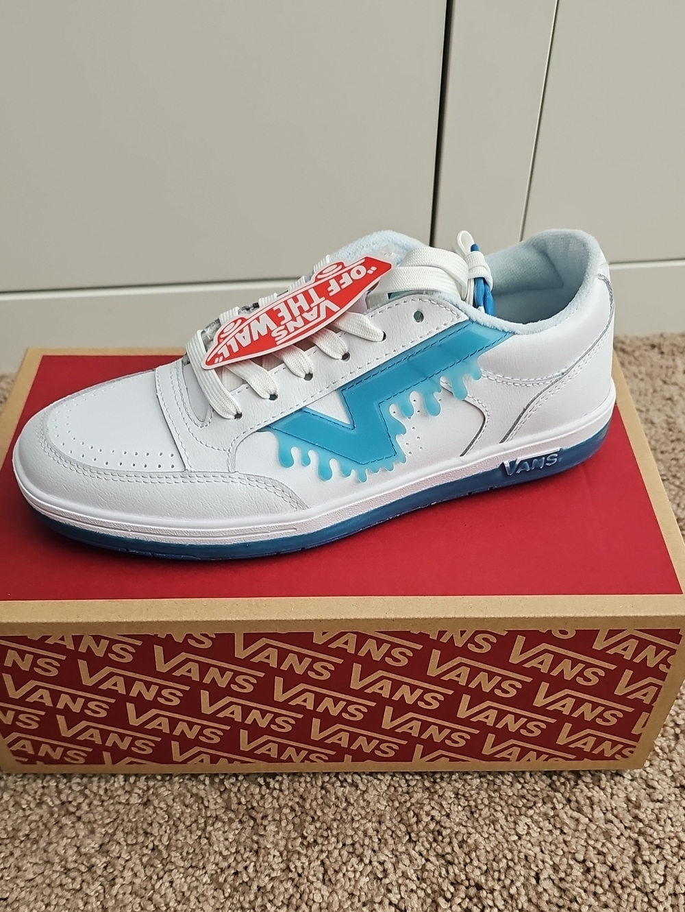 Vans White Sneakers with Blue Drip Accent (Limited Edition)